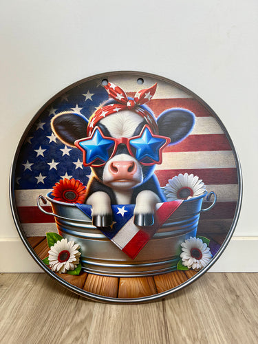 Patriotic Cow Door Hanger